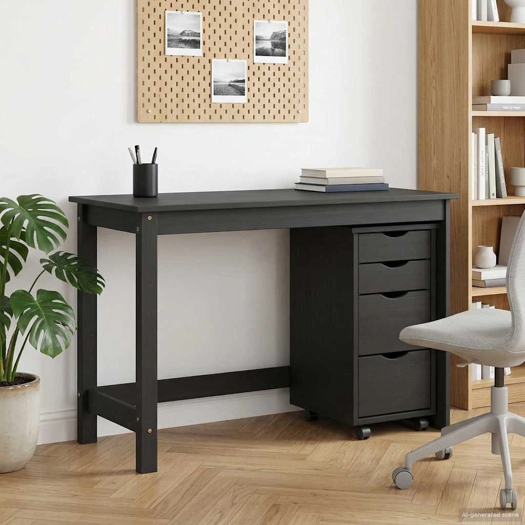 Set scrivania e mobiletto su ruote MOSS 2 pz Nero 3438793