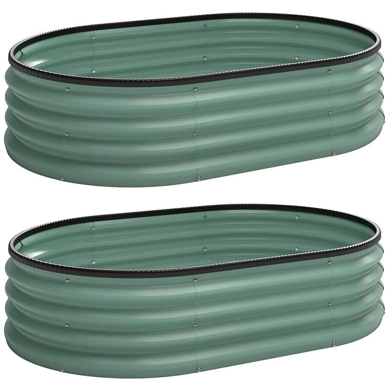 SET DI 2 AIUOLE RIALZATE IN METALLO GALVANIZZATO CON BORDO IN GOMMA E DESIGN MODULARE, 135X90X30 CM VERDE