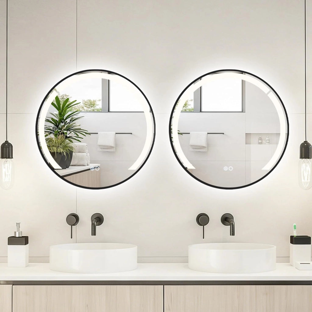 Specchio da Bagno LED Rotondo da 60 Cm, Specchio da Toeletta con Cornice in Alluminio, Funzione Antifog, 3 Colori di Luce e Luminosità Regolabile, Specchio Smart da Montare a Parete