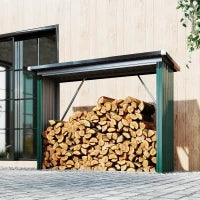 Casetta per Legna in Acciaio Zincato con Base Sollevata e Tetto Inclinato 213x66,5x150 cm Verde