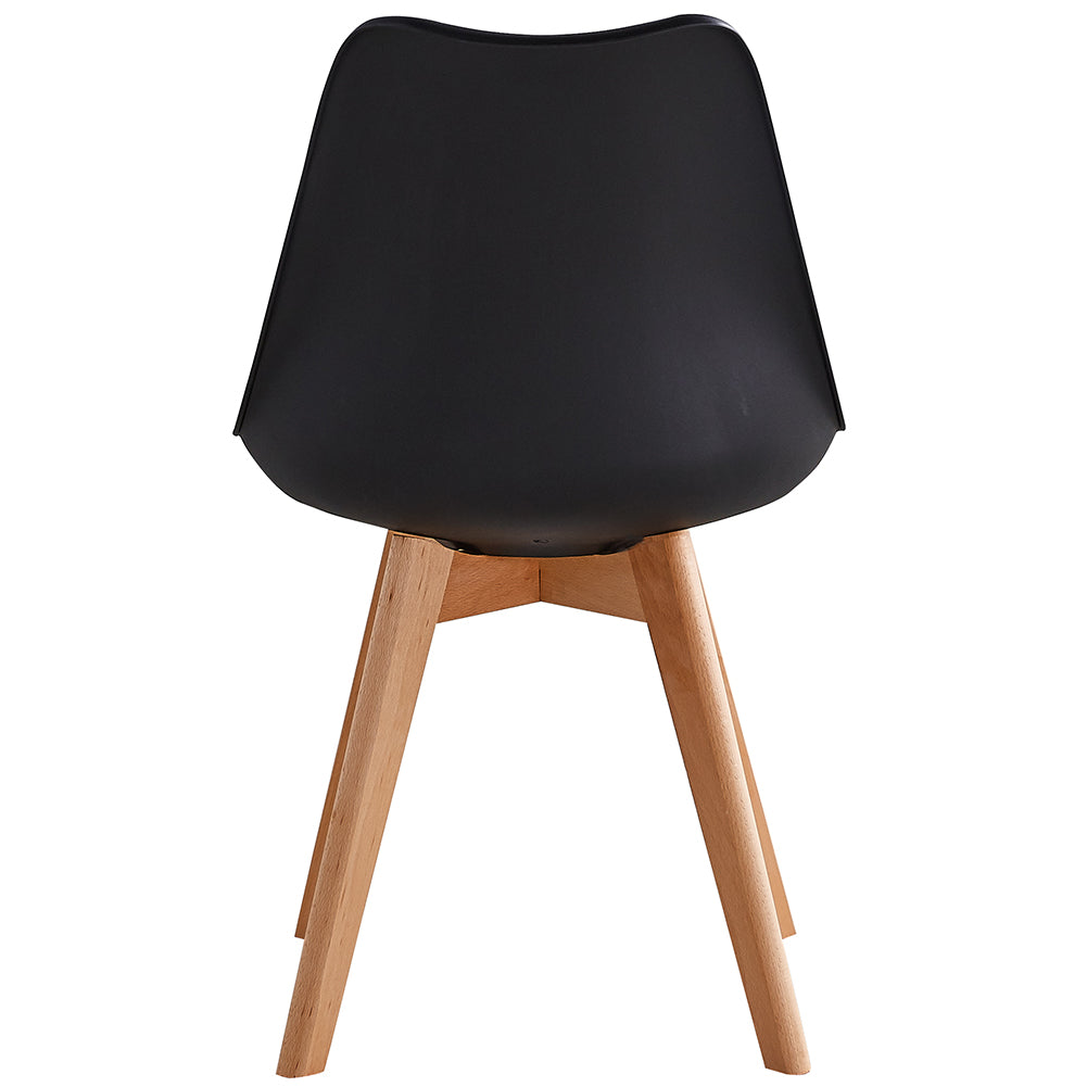 Set 4 Sedie da Pranzo Nero Poltrona Ufficio Casa Gambe in Legno e Cuscino