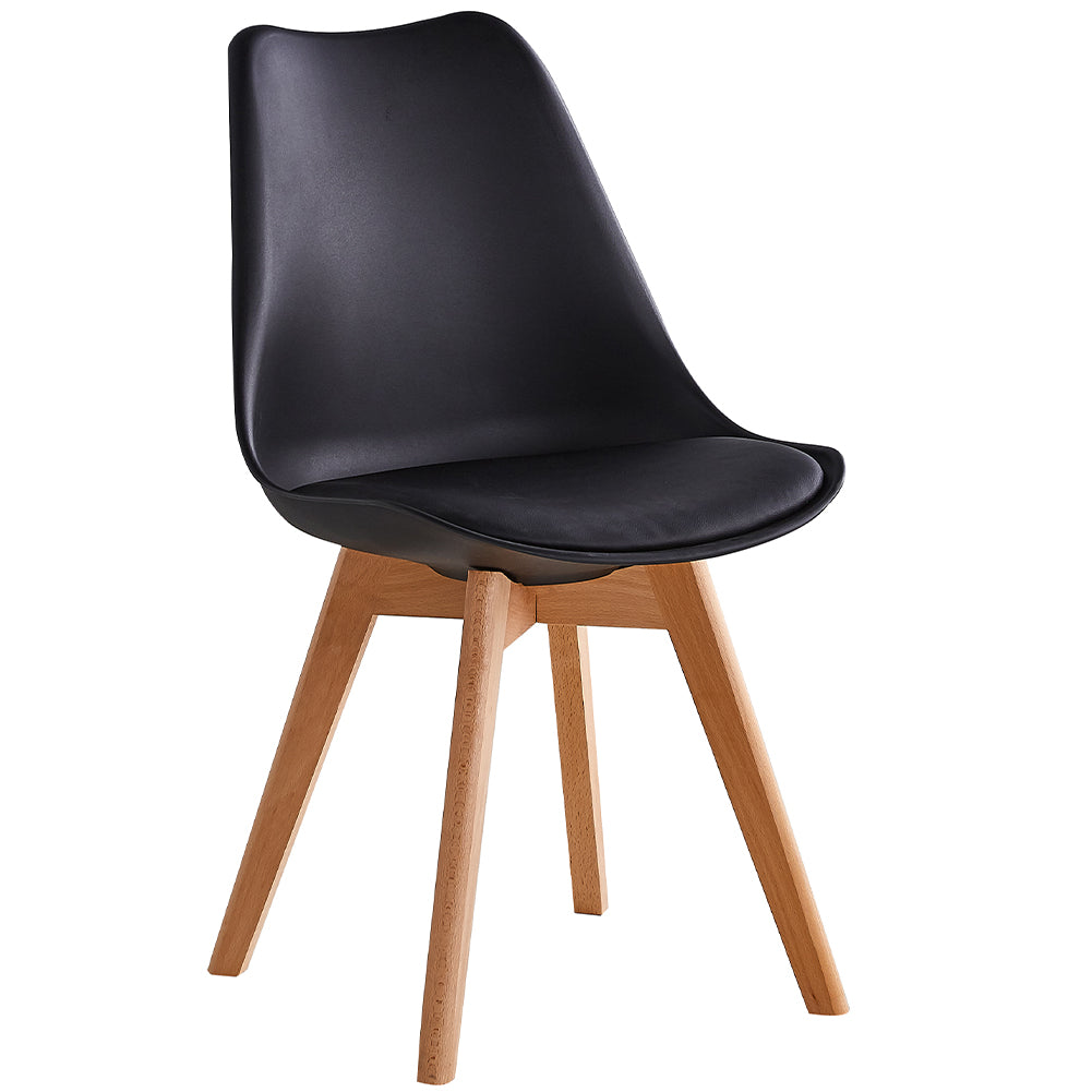 Set 4 Sedie da Pranzo Nero Poltrona Ufficio Casa Gambe in Legno e Cuscino
