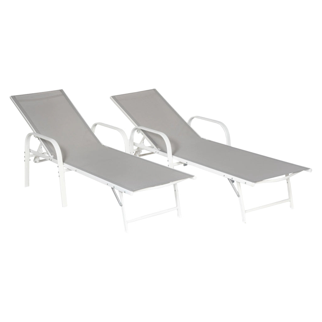 Set di 2 lettini SARDINIA in textilene grigio - struttura bianca