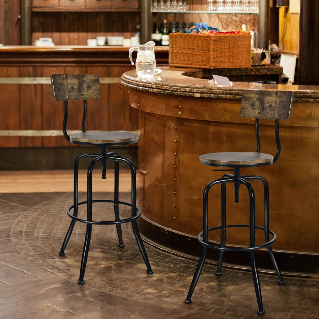 Set di 2 Sgabelli da bar con schienale a forma di arco, Sgabello regolabile in metallo con poggiapiedi Marrone-Sgabelli da bar