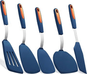 Set di 5 Spatole in Silicone Resistenti al Calore e BPA - Libero da BPA, Resistenti al Calore, da Utilizzare per Pesci, Uova, Pancake - Blu Marina