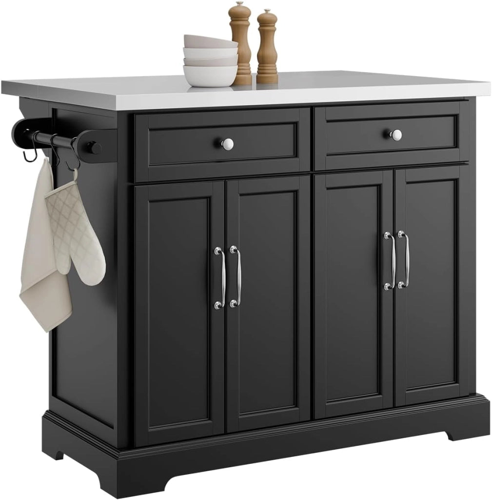 Isola Cucina con Ruote, Tavolo Estensibile in Legno, Mobile Cucina con 2 Cassetti, Penisola Cucina Salvaspazio, Credenza Multifunzione per Piccole Cucine Bianco 113 x (44–69) x 91 cm FKW129-WN