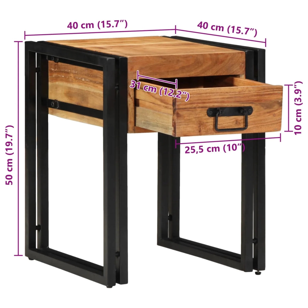 Tavolino con cassetto 40 x 40 x 50 cm Legno di Acacia Massello 4016714