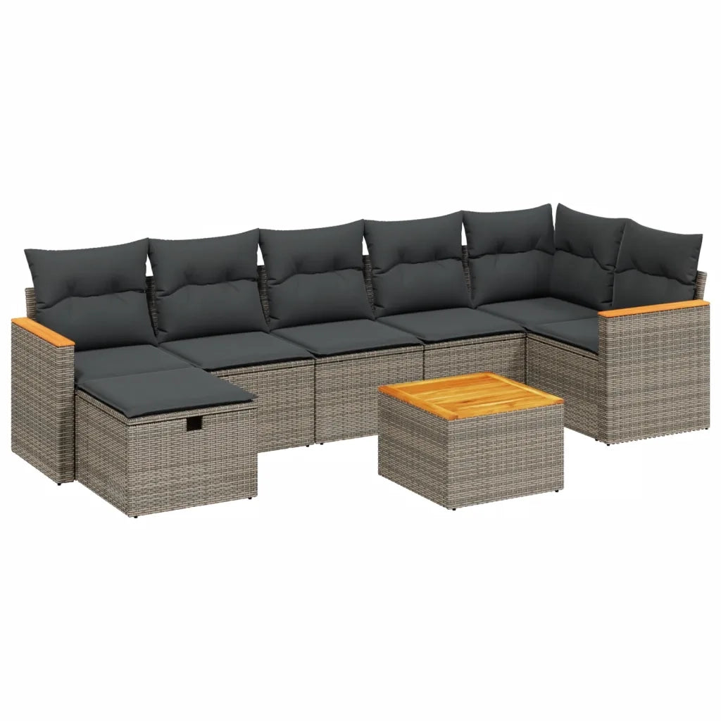 Set Divano da Giardino 8 pz con Cuscini Grigio in Polyrattan