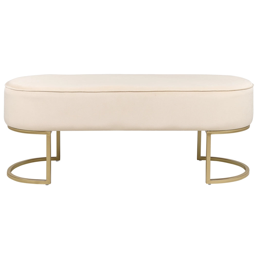 Panca imbottita beige chiaro con gambe in metallo dorato glamour soggiorno camera da letto