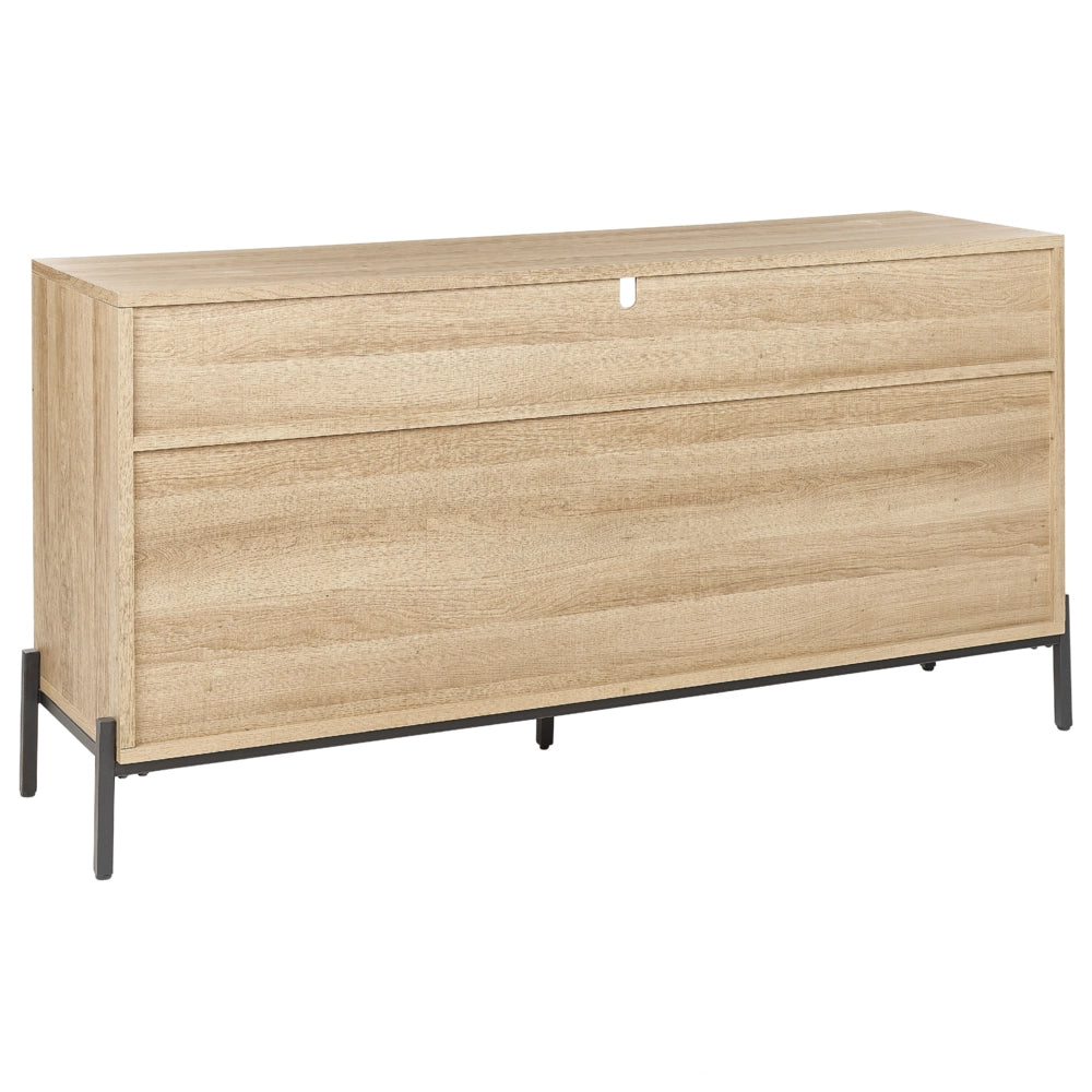 Credenza a 3 ante in legno chiaro e MDF grigio con finitura in carta 3 ante aperte