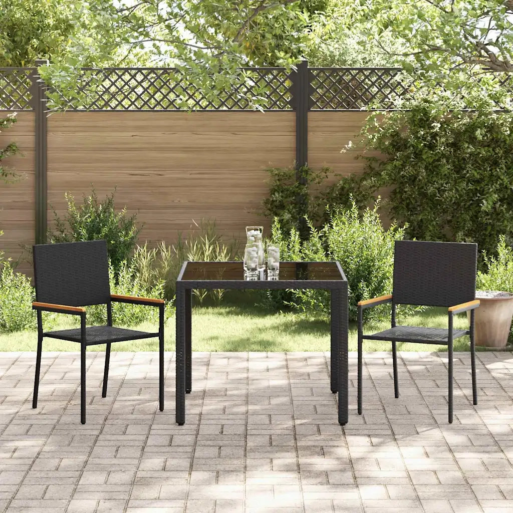 Set da Pranzo per Giardino 3 pcs Nero polyrattan 3365384