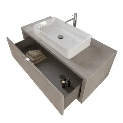 Mobile bagno sospeso 110 cm grigio cemento con lavabo da appoggio e specchio Master