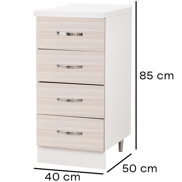 Cassettiera per Cucina Mobile Mobiletto 4 Cassetti in Legno Colore Olmo