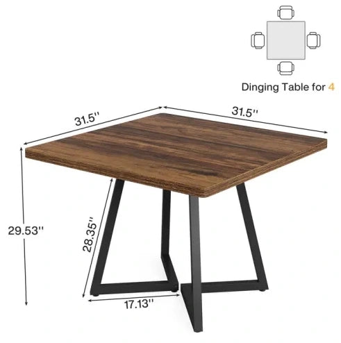 Tavolo da pranzo quadrato 80 cm in MDF e metallo; stile industriale; marrone rustico e nero