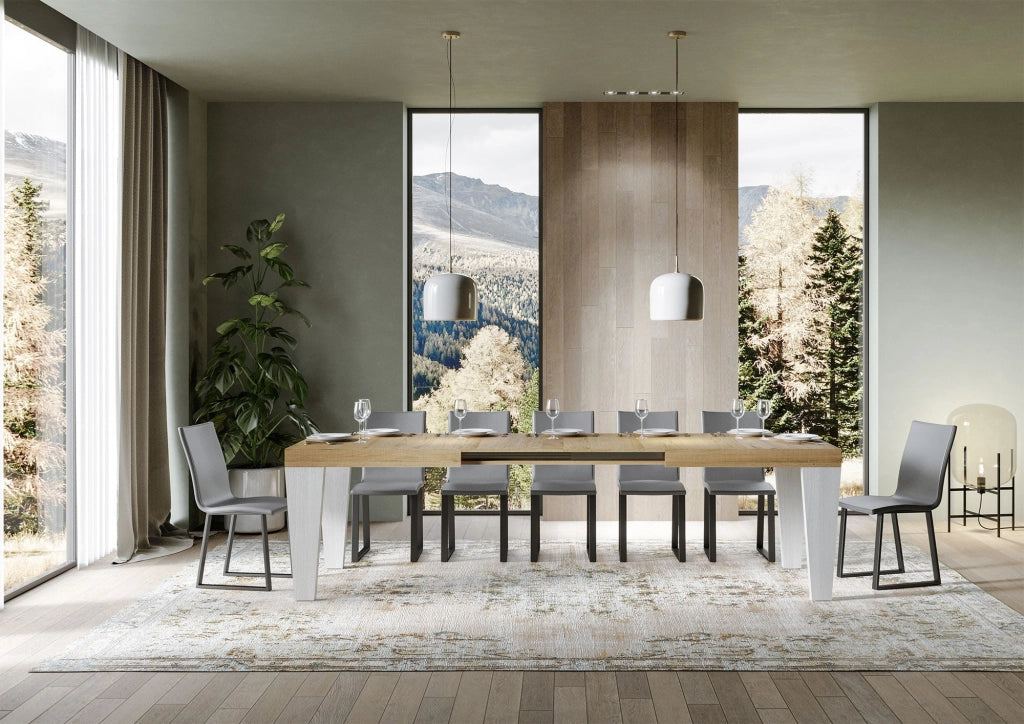 Tavolo Allungabile 160/420x90x77 cm Spimbo Mix  piano Quercia Natura gambe Bianco Frassino