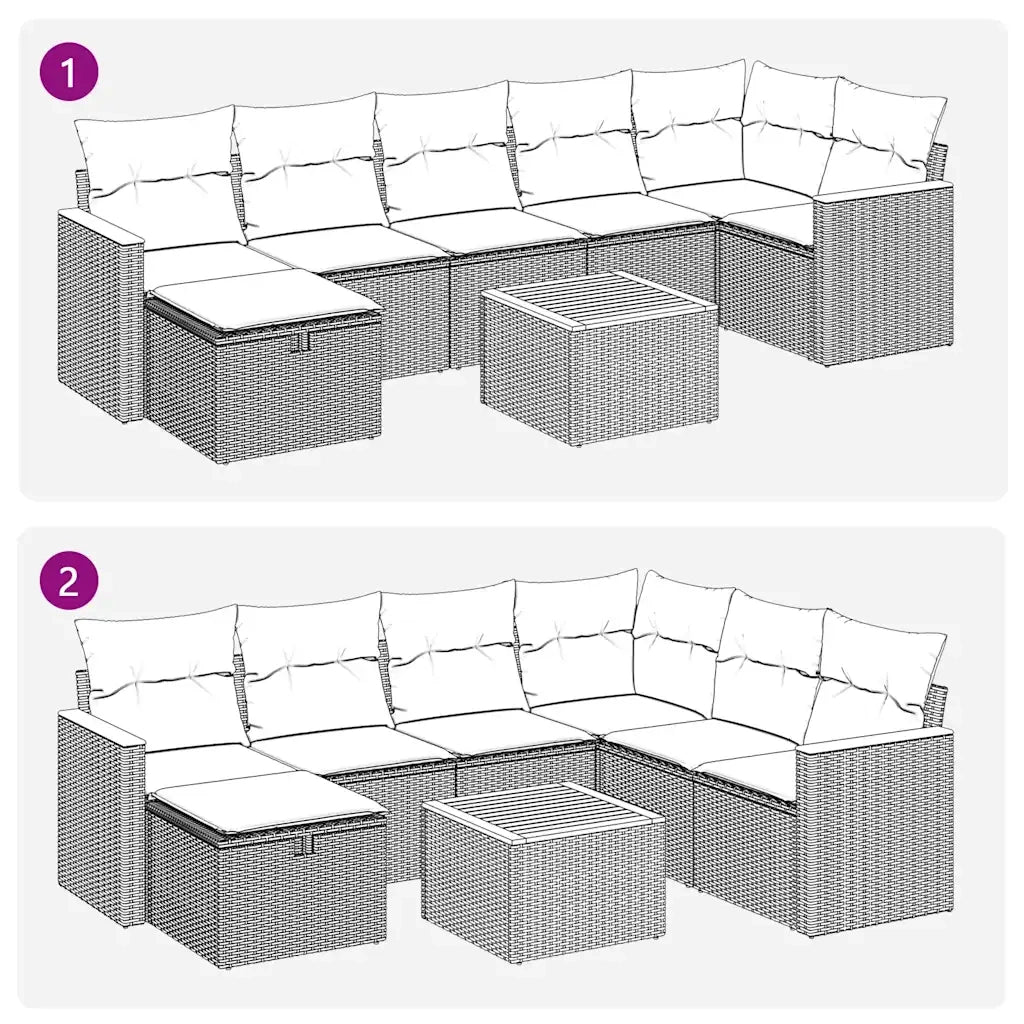 Set Divano da Giardino 8 pz con Cuscini Grigio in Polyrattan