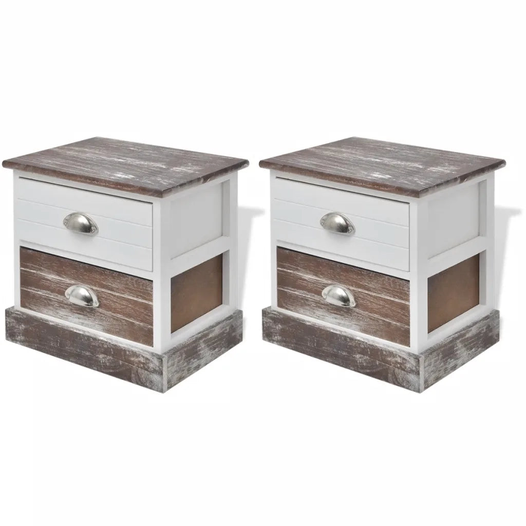 Comodini 2 pz-Set di 2 Tavolino da notte Marrone e Bianco
