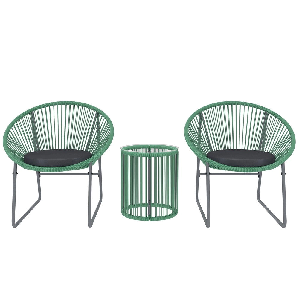 Set Divano da Giardino in Polyrattan per 2 Posti con Cuscini e Tavolino ¨C Xylo ¨C Verde, 3 Pezzi
