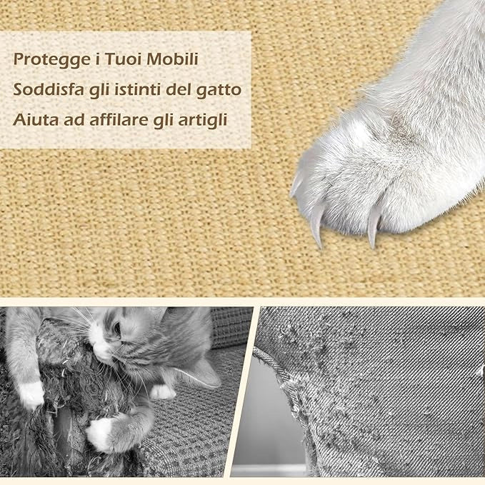 2 Tiragraffi per Gatti 80 x 50 cm, Tappeto Tiragraffi per Gatti in Sisal Naturale da Pavimento o da Parete, Proteggono Tappeti, Tessuti, Divani e Poltrone