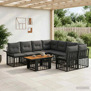 Set Divano da Giardino 9 pz Nero e Grigio scuro polyrattan 3437959