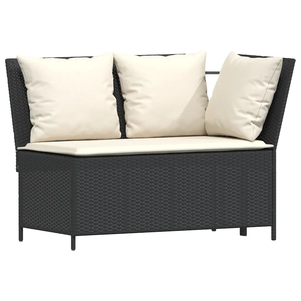 Set da Pranzo da Giardino 4 pz con Cuscini Nero in Polyrattan