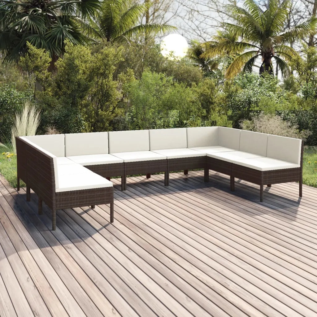 Set Divani da Giardino 9 pz con Cuscini in Polyrattan Marrone cod mxl 38491