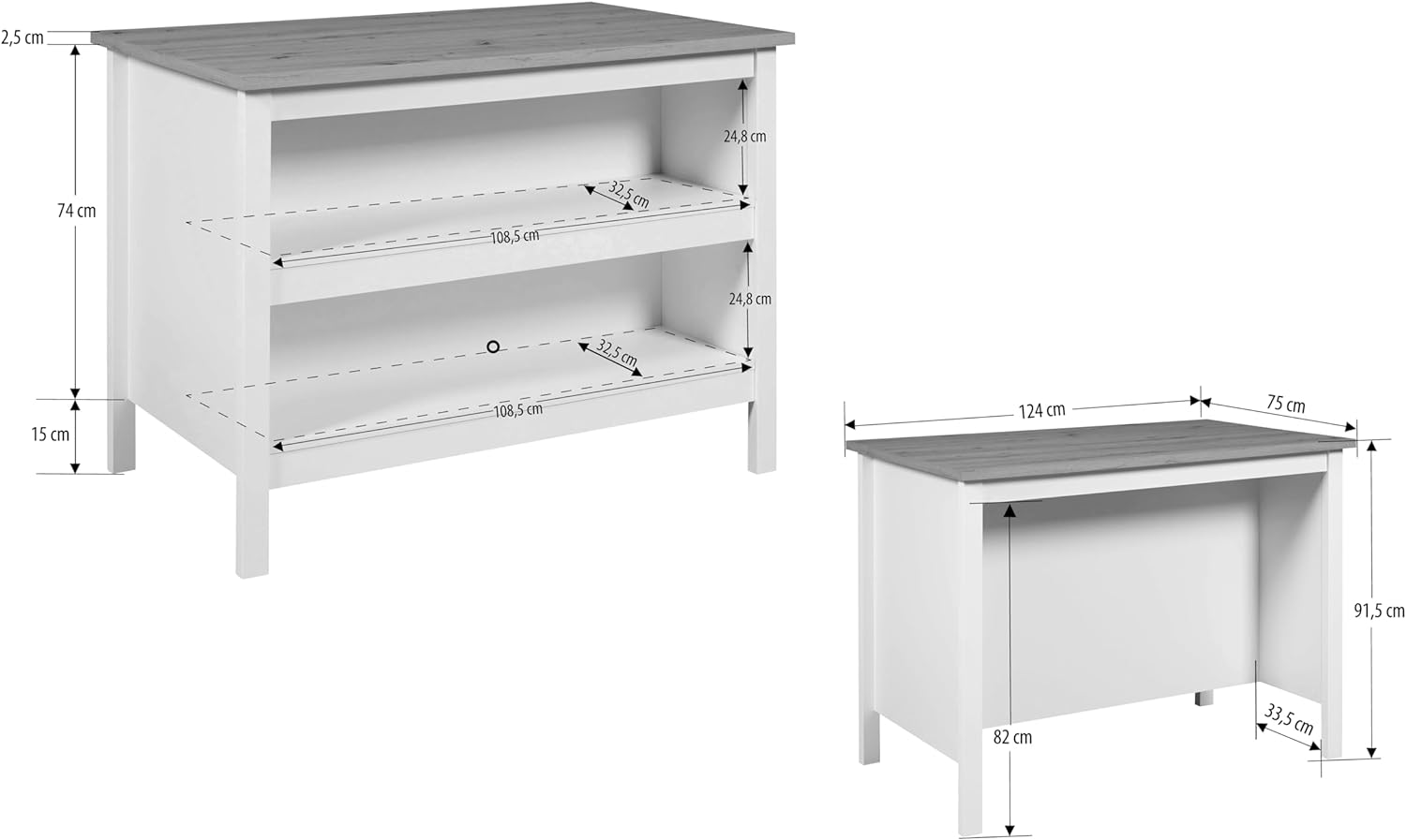 Isola per cucina redenza 2 ripiani cm 124x75x82h Helina Nero e rovere INTER LINK