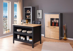 Isola per cucina redenza 2 ripiani cm 124x75x82h Helina Nero e rovere INTER LINK