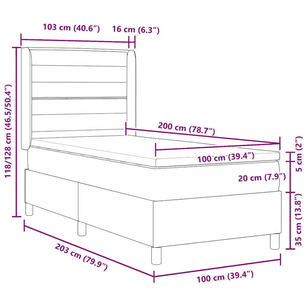 Letto a molle con materasso Marrone Scuro 100 x 200 cm Tessuto 3341759