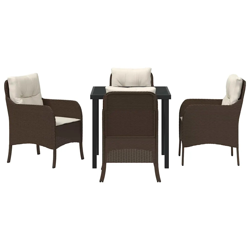 Set da Pranzo per Giardino con cuscino 5 pcs Marrone polyrattan