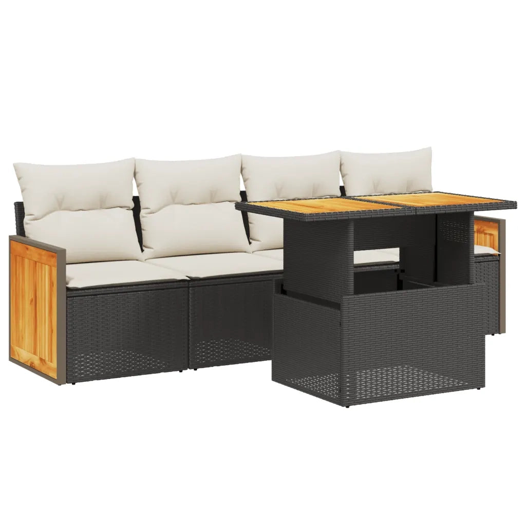 Set Divani da Giardino 5 pz con Cuscini in Polyrattan Nero 3273835