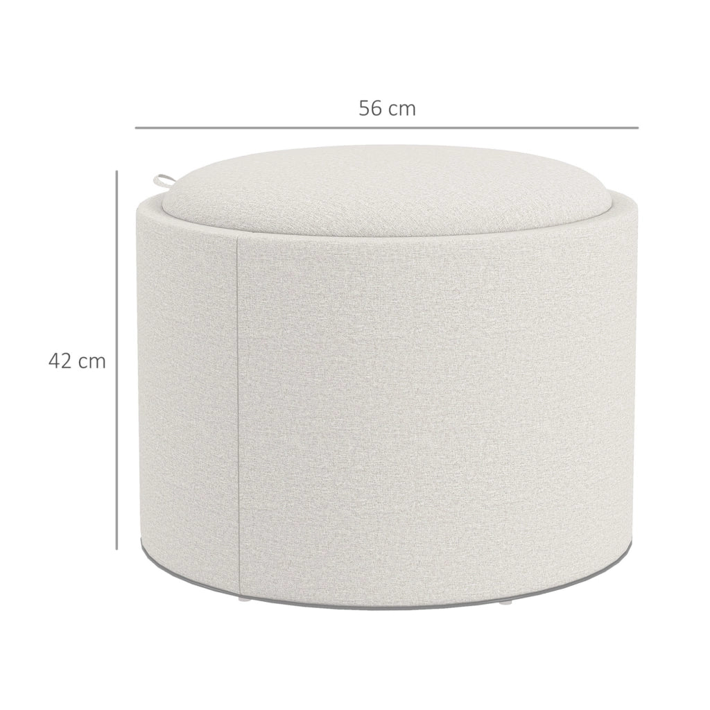 Pouf rotondo 56 x 42 cm avorio con vano contenitore e vassoio sollevabile
