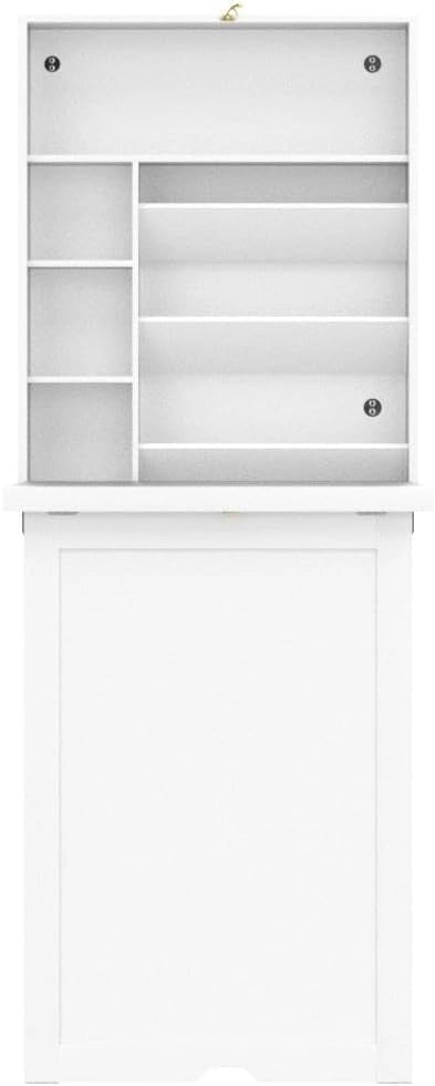 Scrivania Pieghevole da Parete, Tavolo Pieghevole a Muro con Divisorio a 3 Livelli e Ripiani Regolabili, Scrivania Salvaspazio per Cucina, Salotto e Studio, 60 x 94,5 x 151 cm (Bianco)