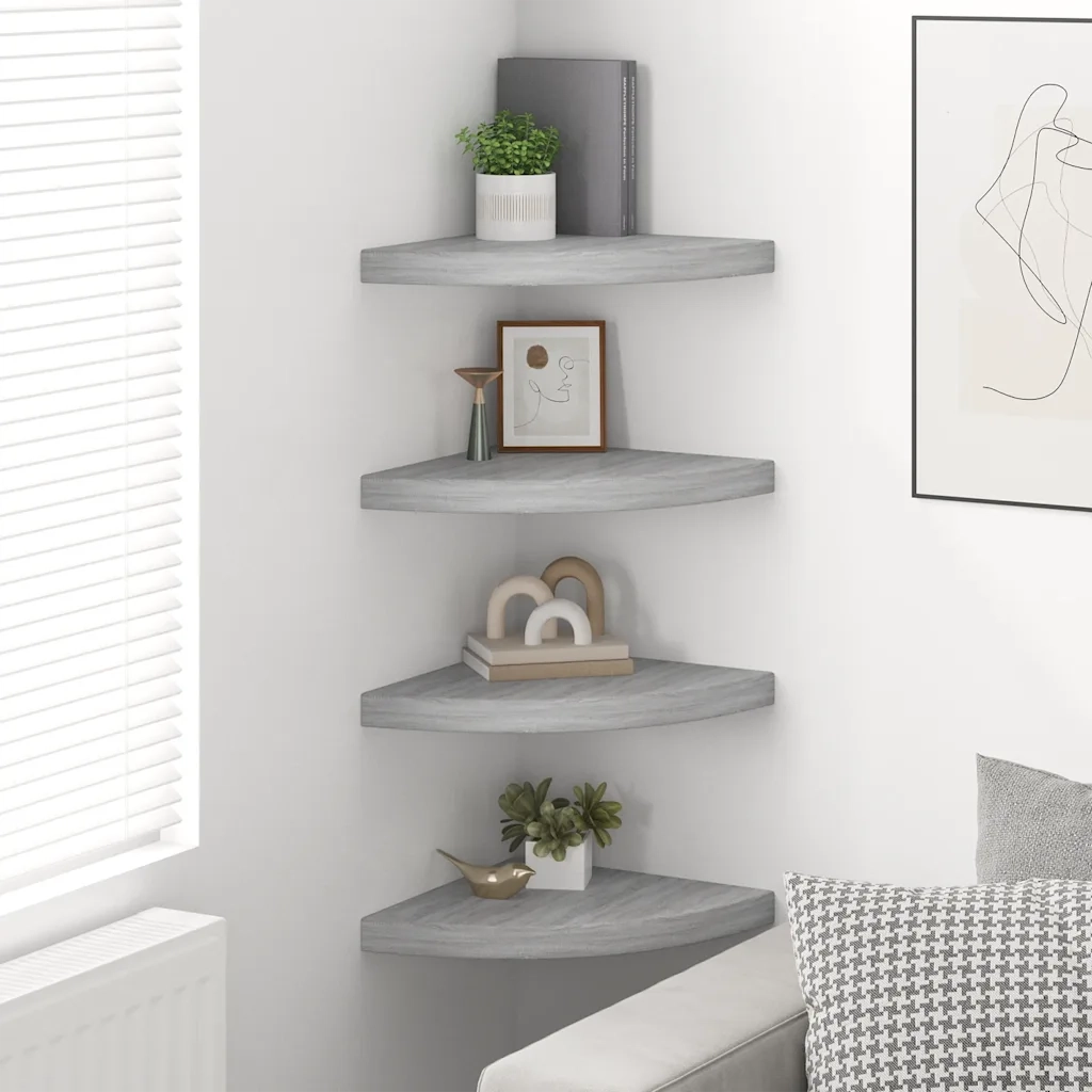 Mensole Angolari 4 pz Grigio Cemento 35x35x3,8 cm in MDF cod mxl 40318