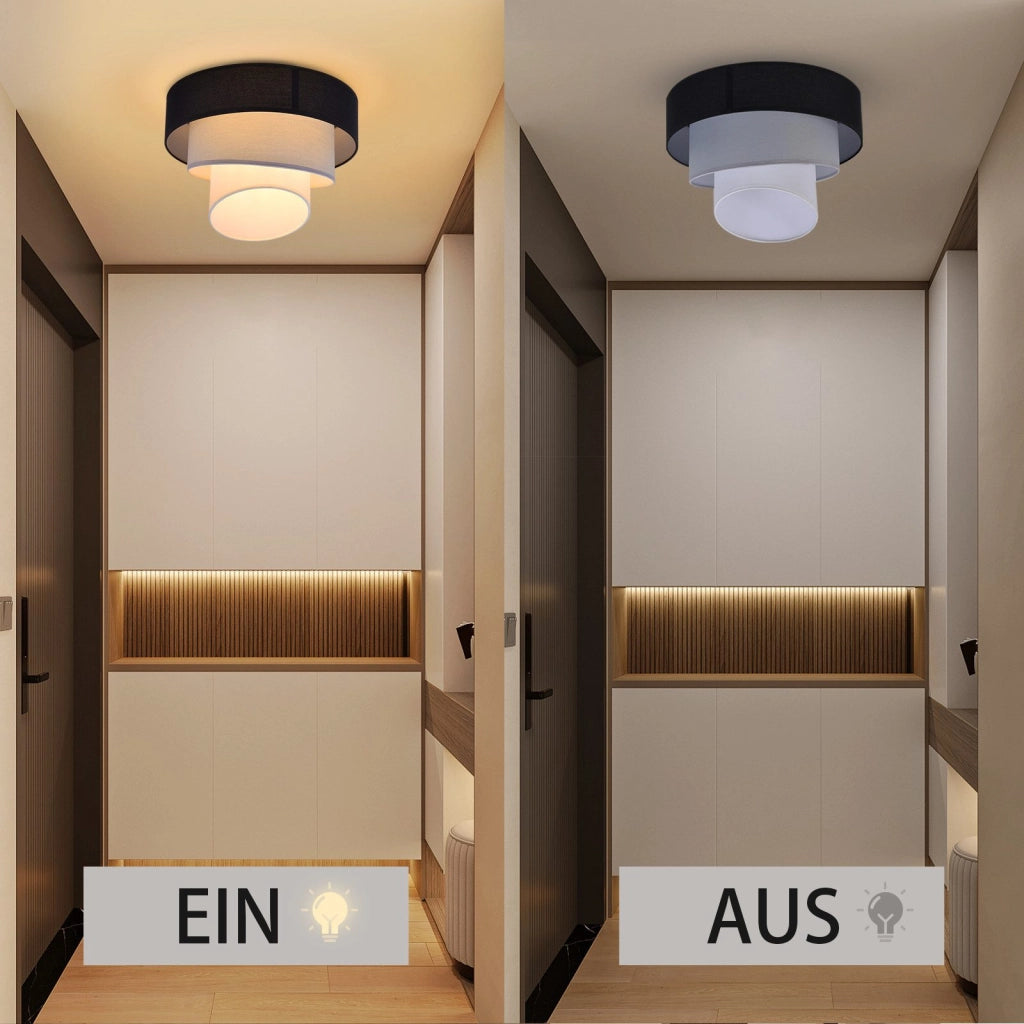 ZMH Lampada da soffitto plafoniera LED moderna 40cm paralume tessuto nero E27 per soggiorno corridoio