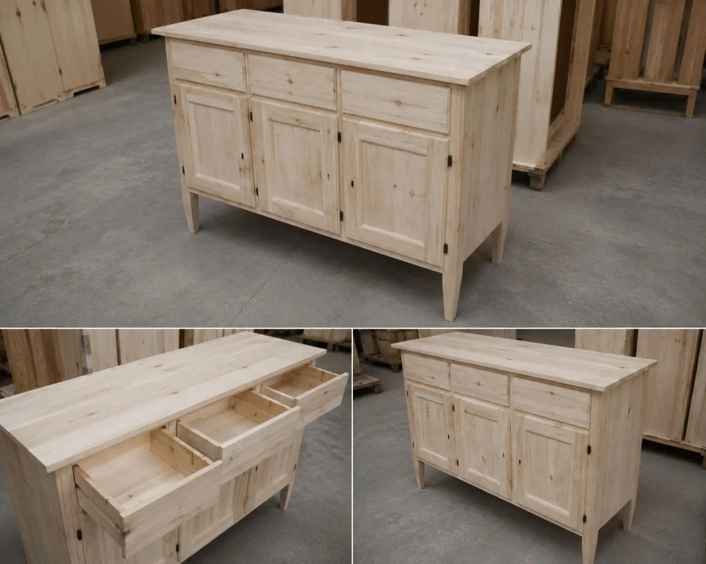 Credenza 3 porte 3 cassetti legno grezzo 105x42x82 (963) - Mobili 2G