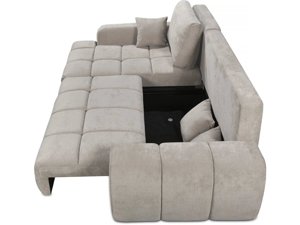 Divano letto angolare sinistro in tessuto ciniglia "Verneuil" - 3 posti - Beige