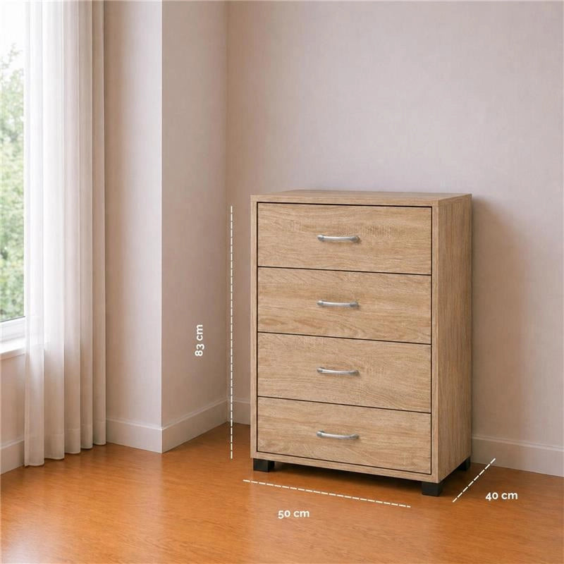 CASSETTIERA IN LEGNO CON QUATTRO CASSETTI COLORE ROVERE DIMENSIONI 50X40X83 CM