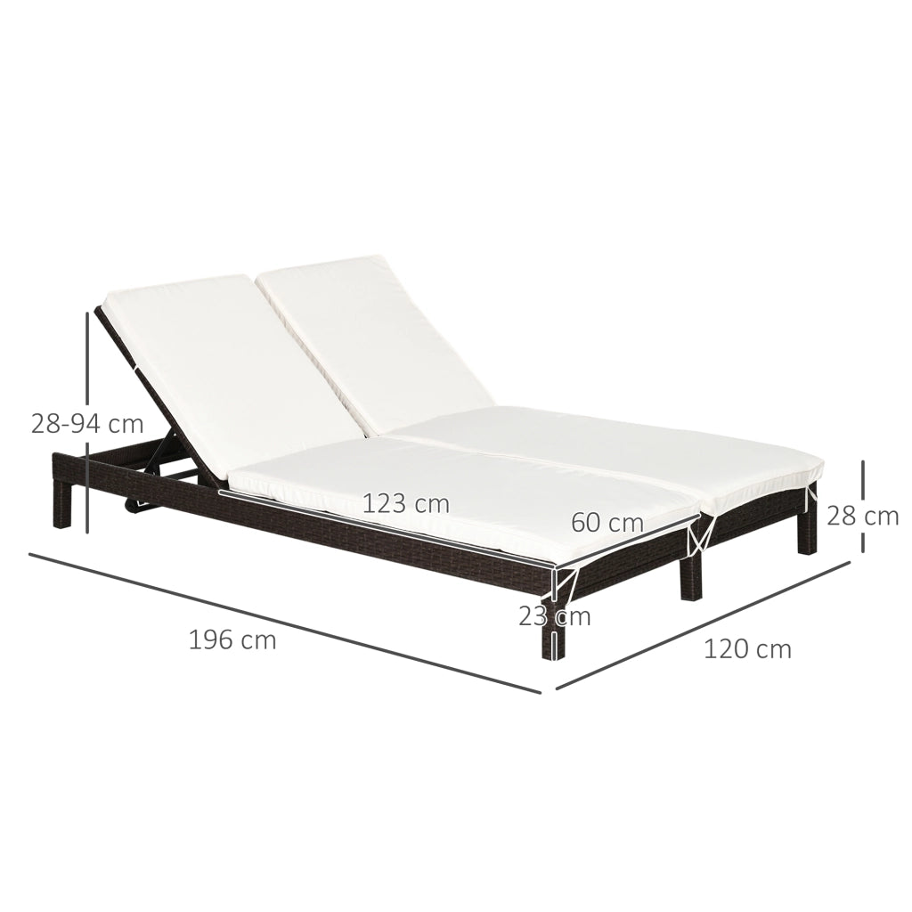 Lettino a 2 Posti in Acciaio e Rattan ¨C Zephmum ¨C Schienale Regolabile Marrone e Bianco 196x120x28cm