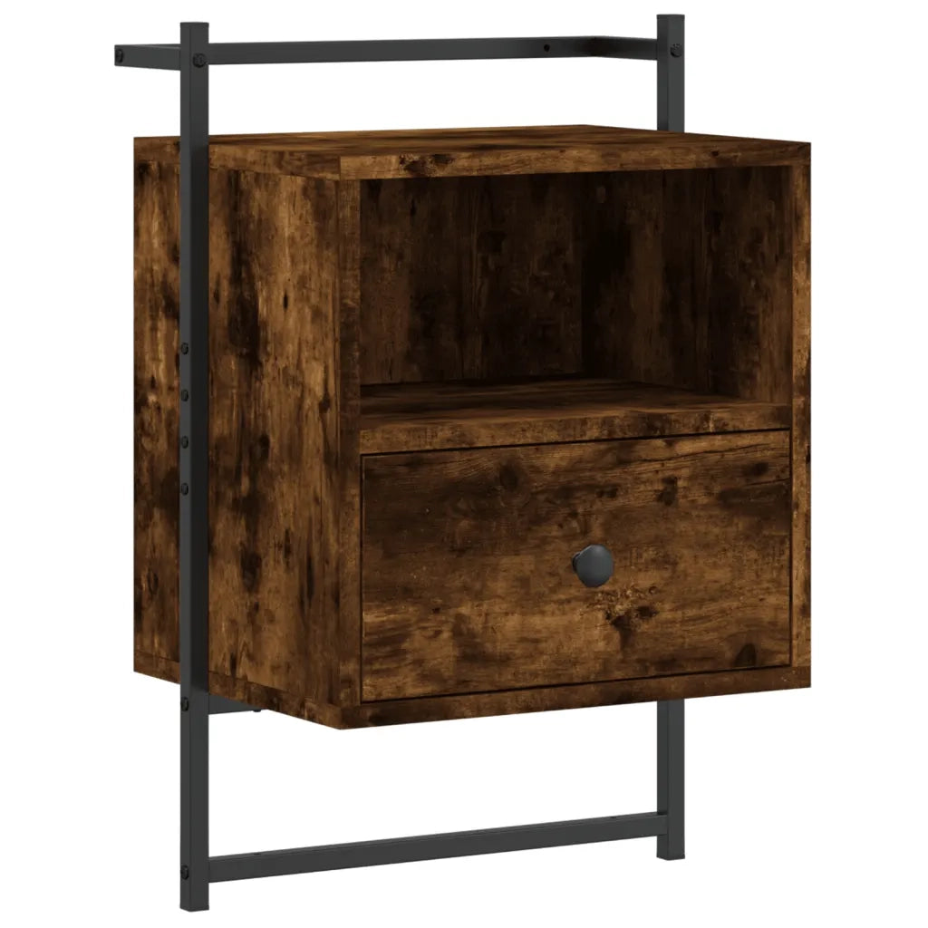 Comodino a Muro-Tavolino da notte sospeso Rovere Fumo 40x30x61 cm Legno Multistrato