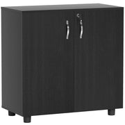 Armadietto da Ufficio Multiuso 2 Ante 80x40x80 cm con Serratura Rivestimento in Melamina Nero