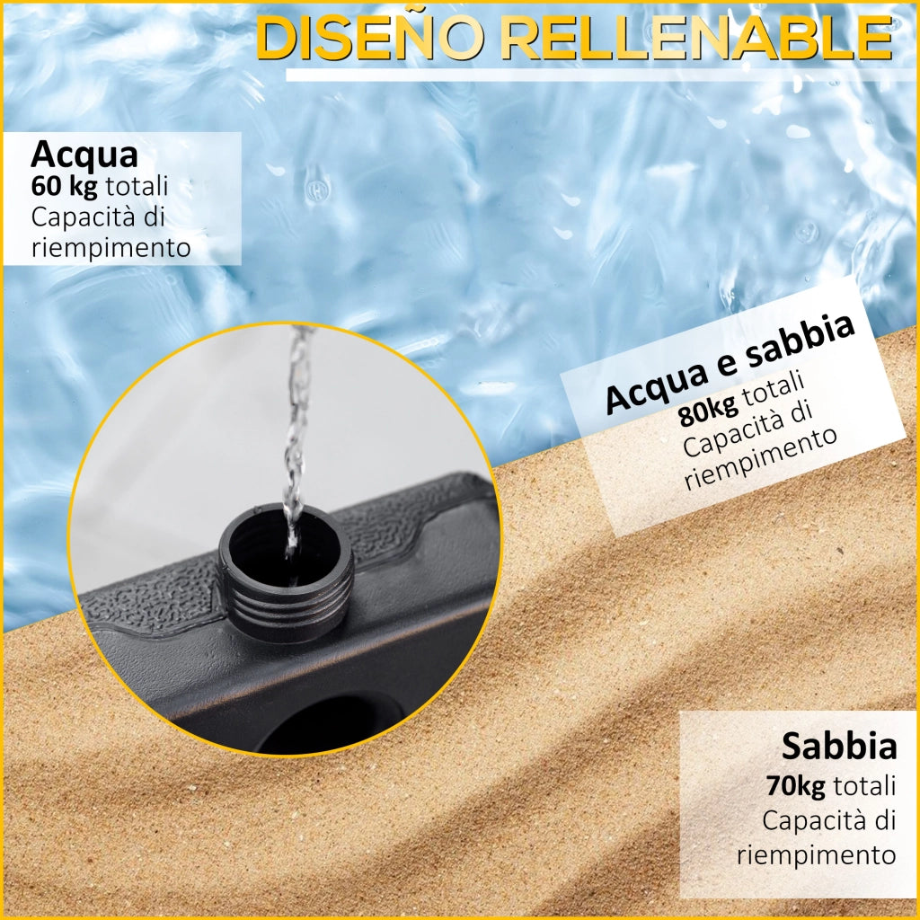 Base per Ombrellone 4 Pezzi Riempibili Acqua Sabbia ¨C Xylo ¨C Nero Plastica con Ganci