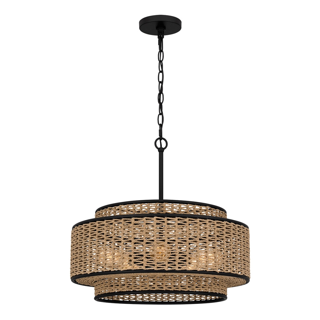 Sospensione boho in rattan beige/nero 5xE27 Quoizel Teton