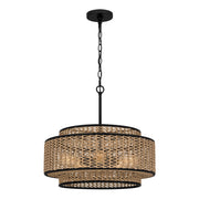 Sospensione boho in rattan beige/nero 5xE27 Quoizel Teton