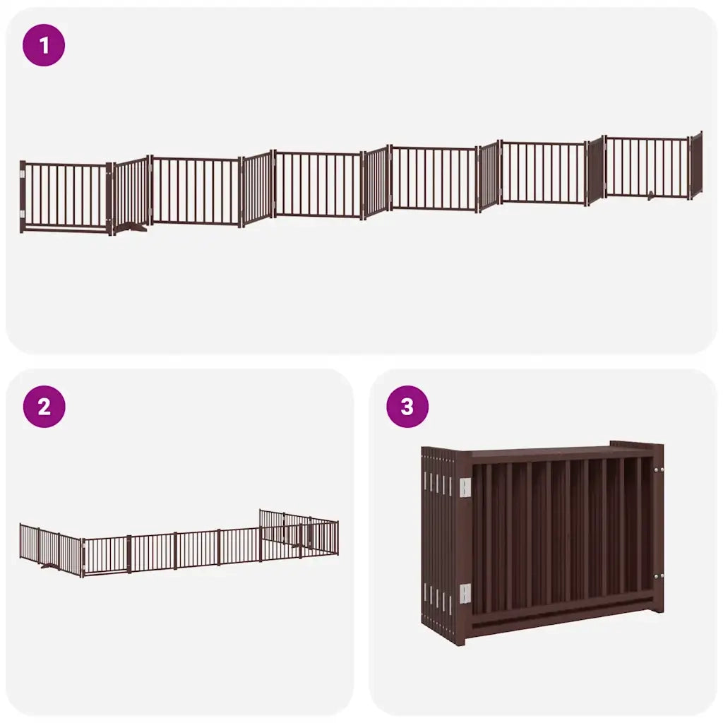 Cancello Cani Porta Pieghevole Marrone 12 Pannelli 960cm Pioppo CFW9179809