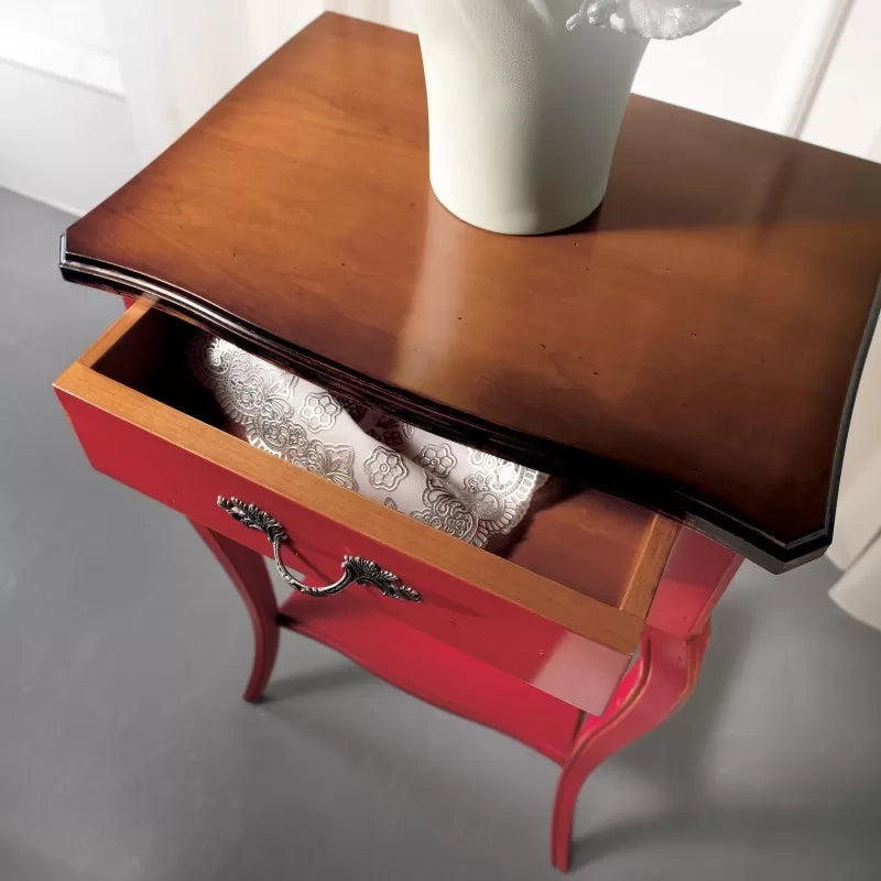 Consolle porta telefono 1 cassetto legno rosso shabby bicolore 50x36x78 - Mobili 2G