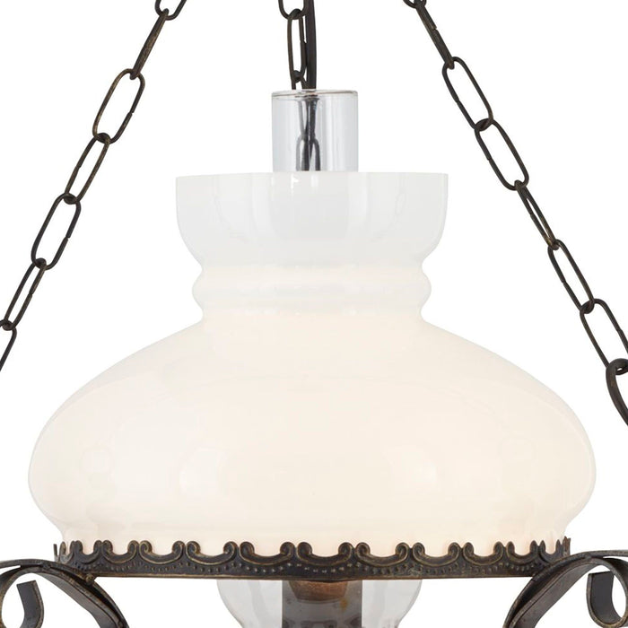 Sospensione Rustico-Country Olio Acciaio Marrone Vetro Bianco 1 Luce E27