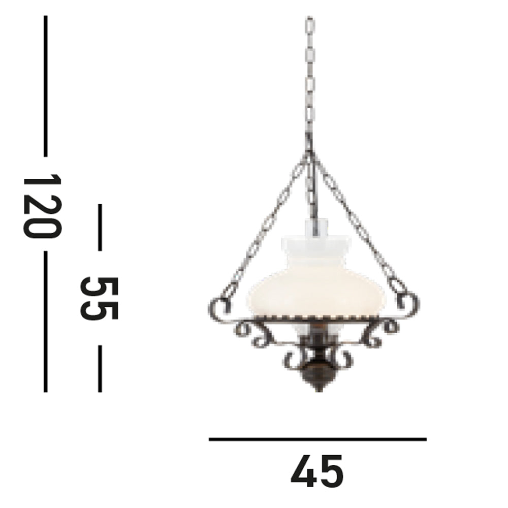 Sospensione Rustico-Country Olio Acciaio Marrone Vetro Bianco 1 Luce E27
