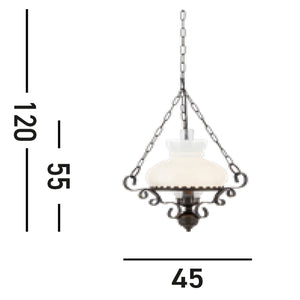 Sospensione Rustico-Country Olio Acciaio Marrone Vetro Bianco 1 Luce E27