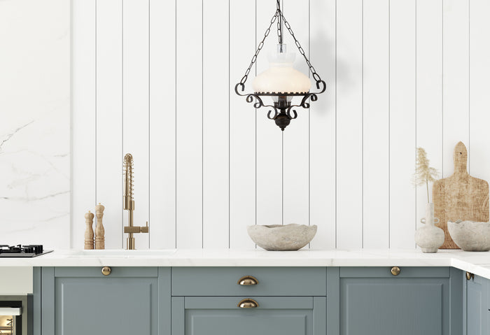 Sospensione Rustico-Country Olio Acciaio Marrone Vetro Bianco 1 Luce E27